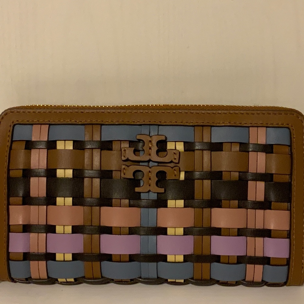 Tory Burch basketweave multicolor leather wallet NWT